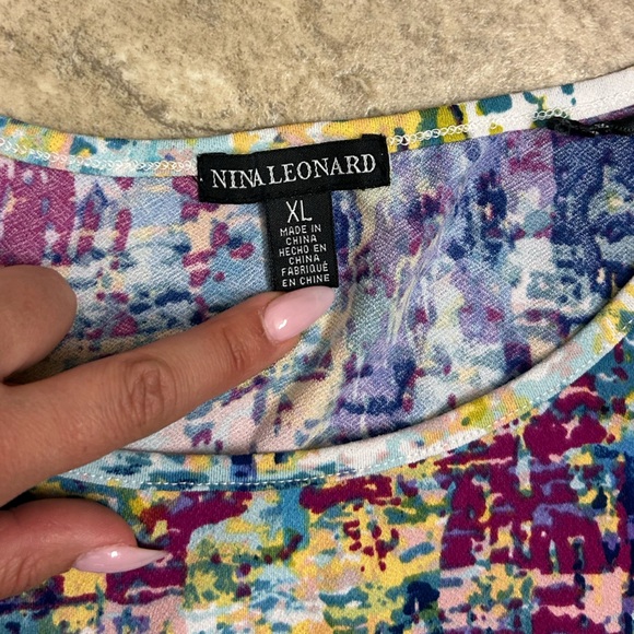 Nina Leonard Dress XL Multicolor Abstract Print Sleeveless Midi Fit & Flare - Picture 8 of 12